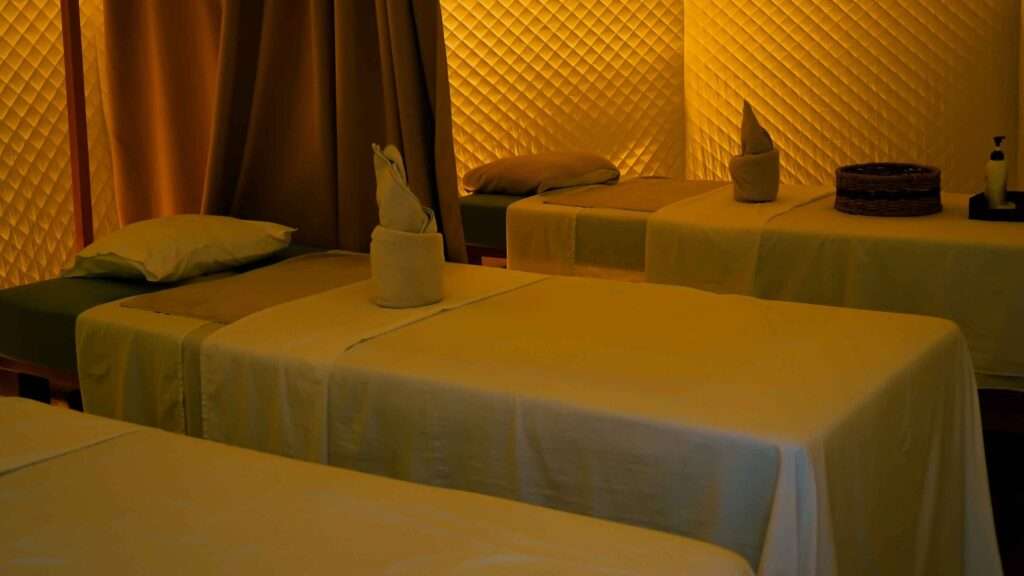 Spa treatment room with massage beds at the Nacpan property, El Nido, Palawan